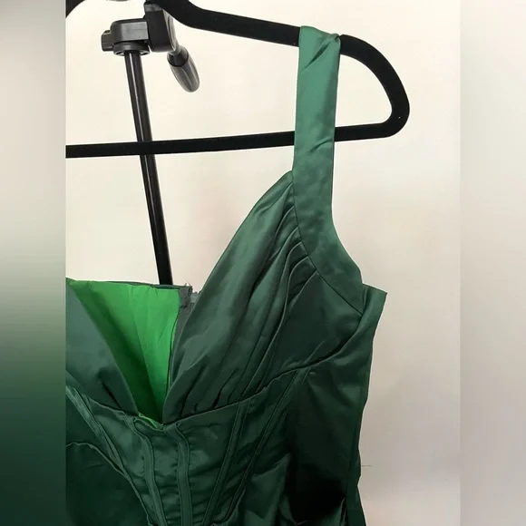 *Never Worn* Bustier High Split Cocktail Evening Midi Dress - Dark Green - Picture 5 of 7